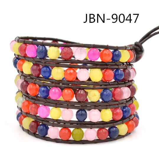 Wholesale colorful bead 5 wrap leather bracelet