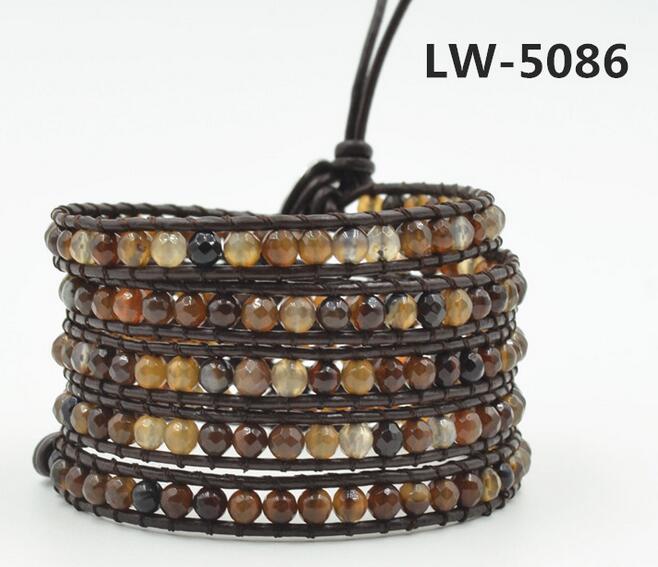 Wholesale brown color 5 wrap leather bracelet