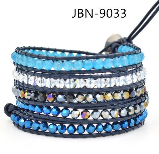 Wholesale blue color crystal 5 wrap leather bracelet