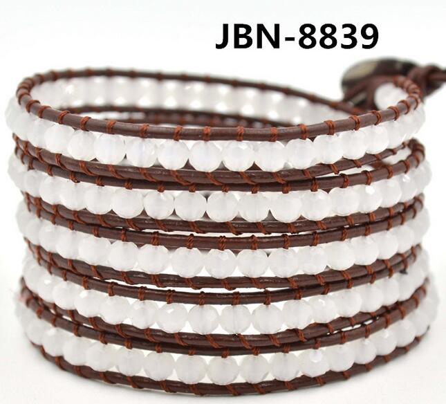 Wholesale white color carnelian 5 wrap leather bracelet