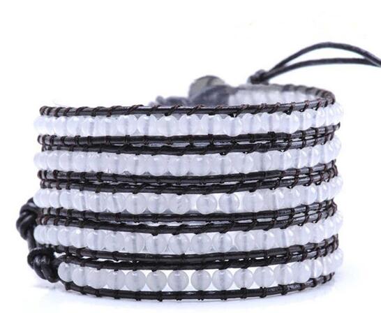 Wholesale white color crystal 5 wrap leather bracelet 