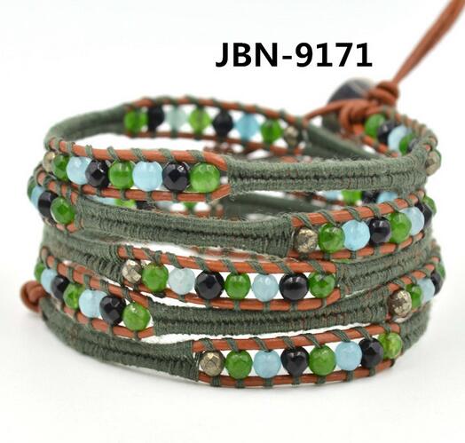 Wholesale colorful color blue stone 5 wrap leather bracelet