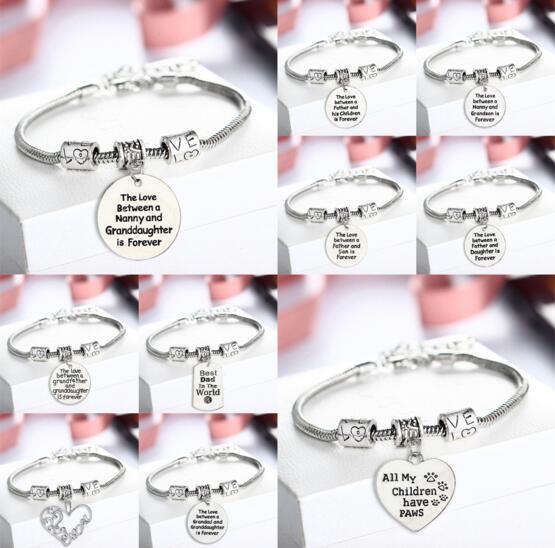 Wholesale cheap style heart shape family alloy bracelet with laser word
