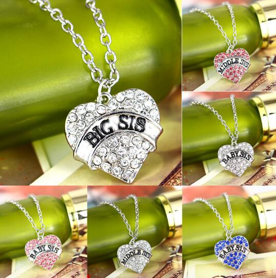 Wholesale big sis middle sis baby sis heart shape necklace
