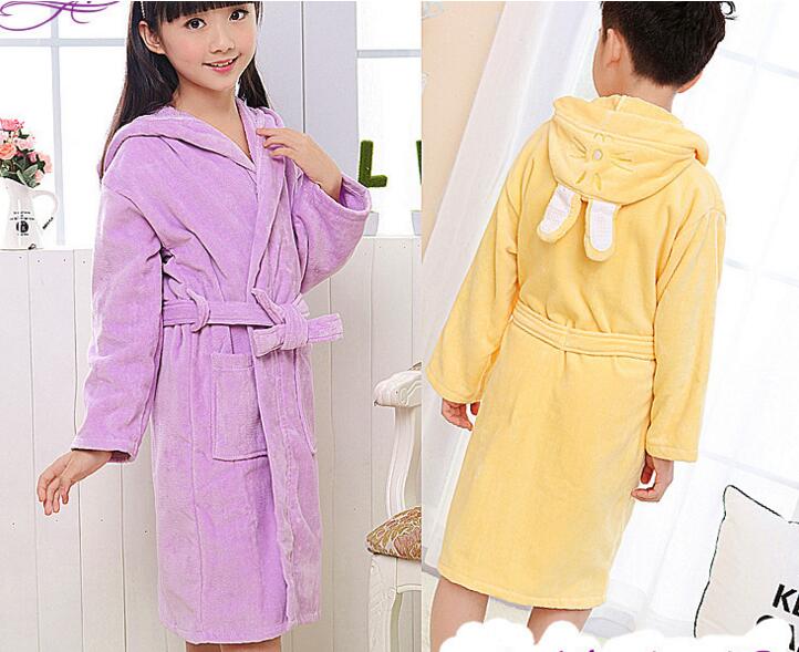Purple color and yellow color cotton bathrobe for children