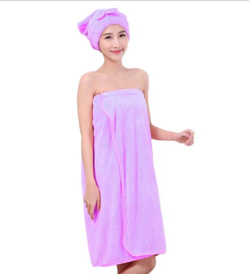 Wholesale absorbent Microfiber Bath Robe, Bath Skirt, Super Soft Towel with shower cap