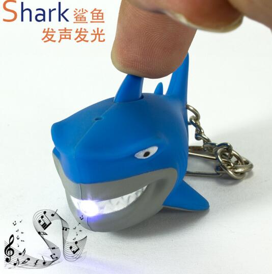Promotional shark shape with sound and led light keychain for car