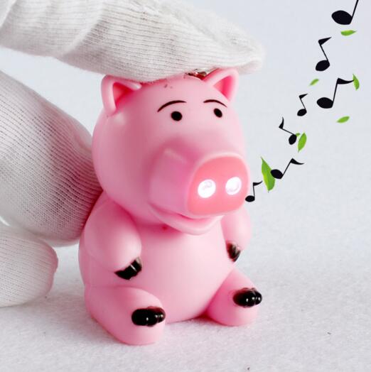 Promotional pink pig with sound and led keychain