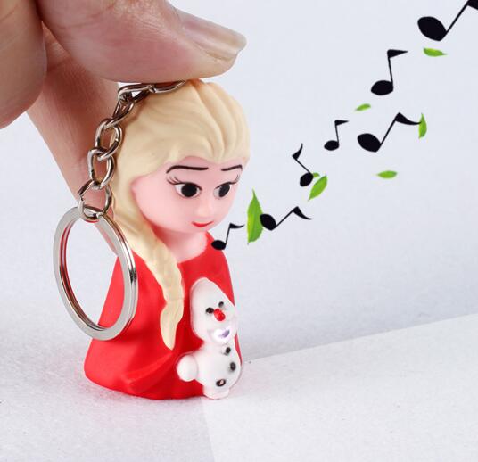Promotional ice and snow princess aisha shape with sound and led cartoon animal keychain