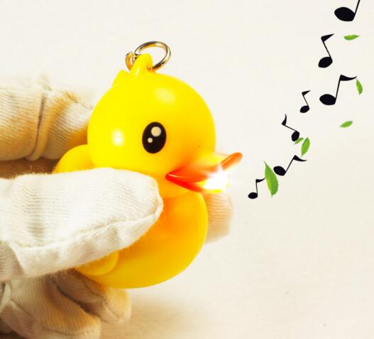 Promotional duck shape with sound and led animal keychain