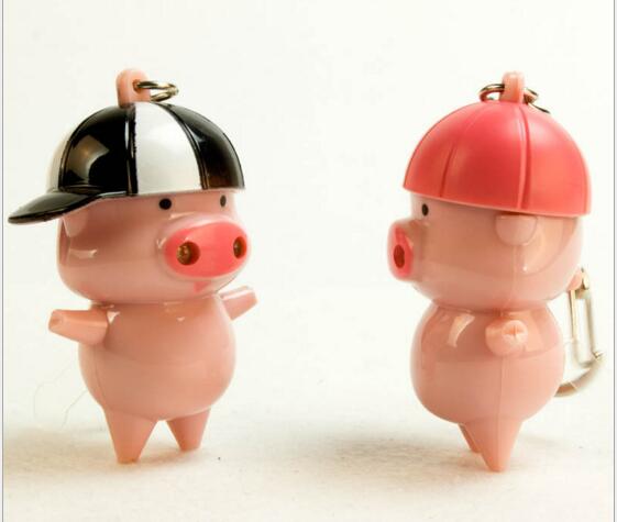 Promotional cute pig shape with sound and led keychain
