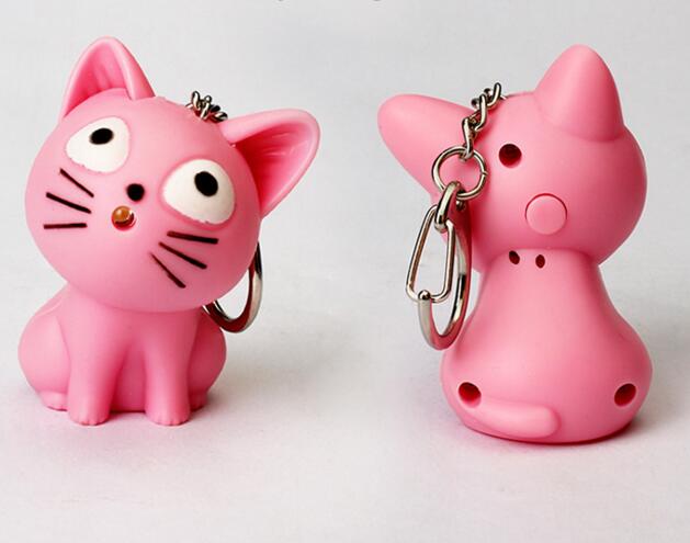 Promotional cat shape with sound and led cartoon animal keychain