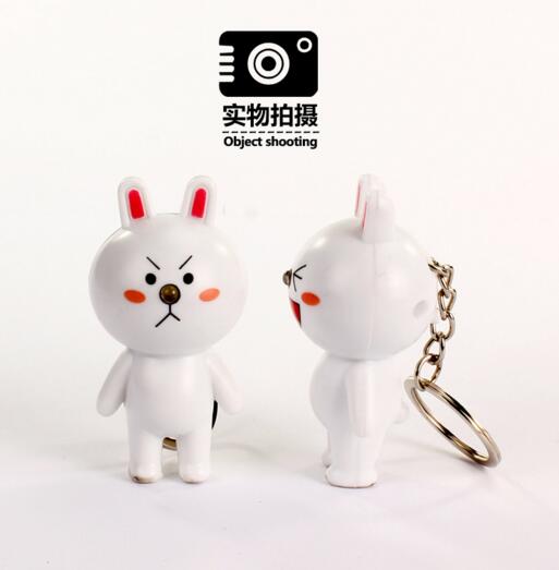 Promotion white color rabbit shape with sound and led keychain