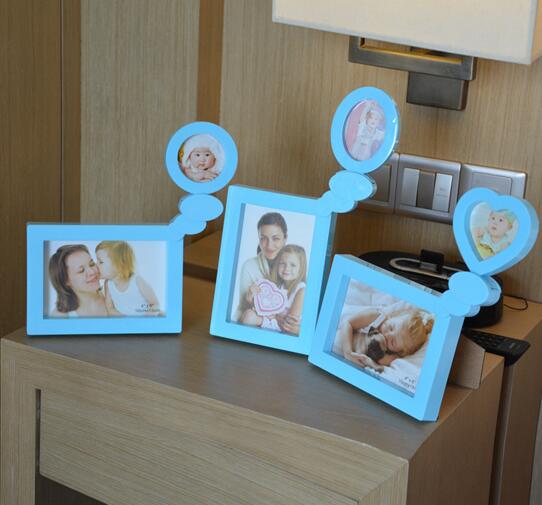 Promotional cheap style blue color heart shape desk photo frame
