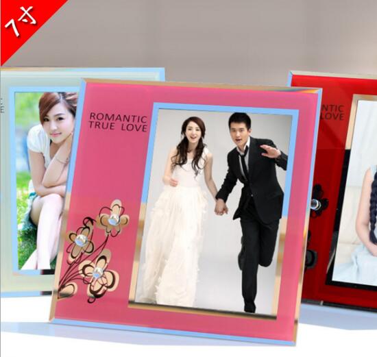 Promotional 7inch red color love wedding crystal photo frame