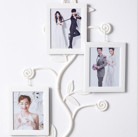 Promotional white color tree shape 3pcs photo frame for wall