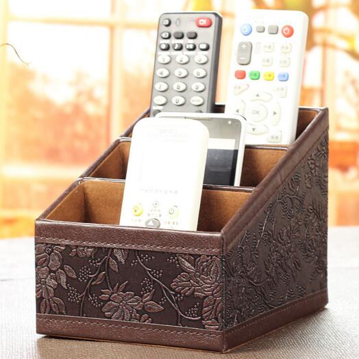High qulaity brown color pu leather tv controller organizer