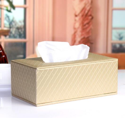 High quality beige color rectangular pu leather tissue box cover