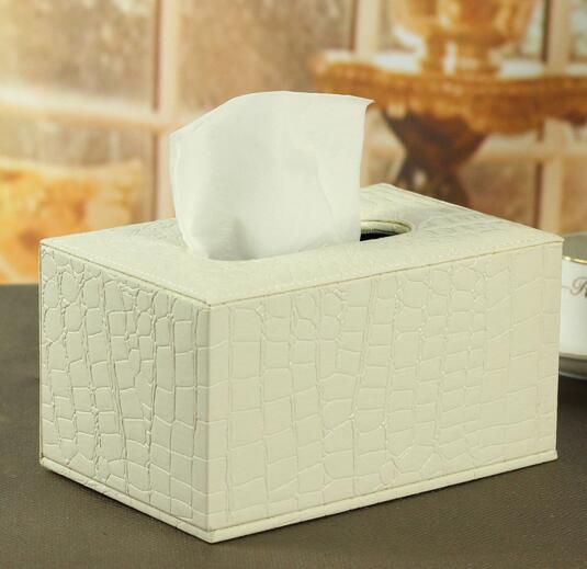 Custom white color rectangular shape pu leather tissue box cover