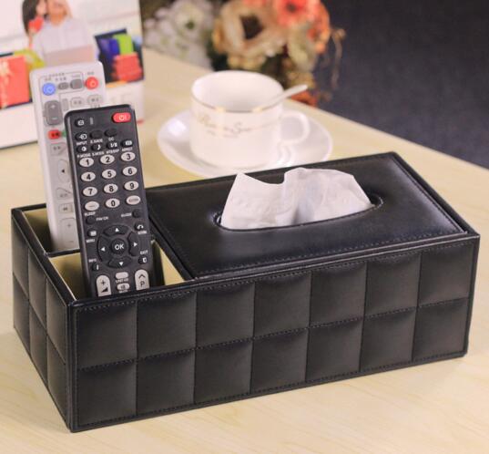 High quality black color pu leather tv controller and tissue box