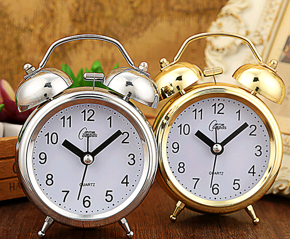 Promotional gold color and silver color metal desk alarm clock