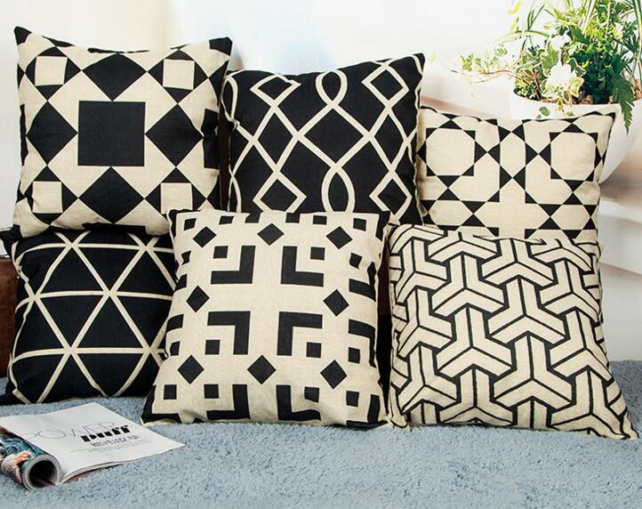 Custom logo printing geometric figure shape flax cushion pillow cover