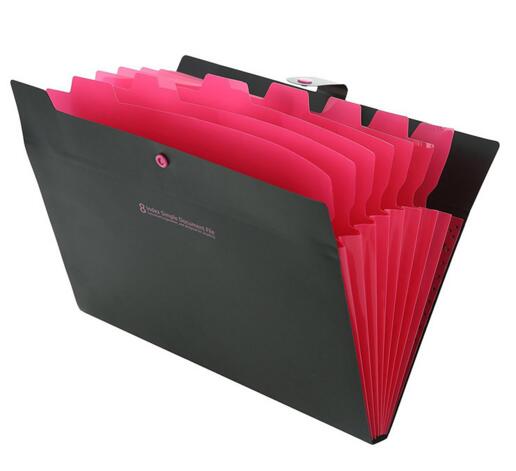 Promotional black color 8 pocket plastic expanding file folders or accordion folder