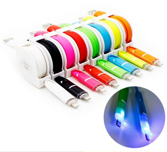 Promotional cheap style flashing light 2 in 1 micro usb cable for android or apple mobile phone