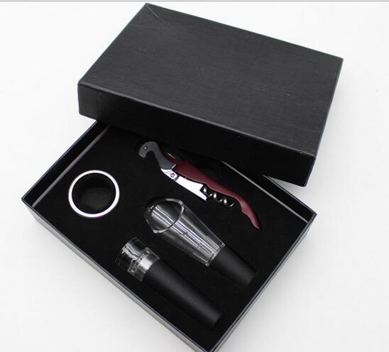 Promoitonal black color 4 pcs wine accessories wine paper box sets
