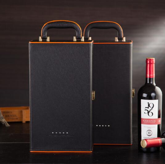 Promotional black color pu wine box for 2 bottle
