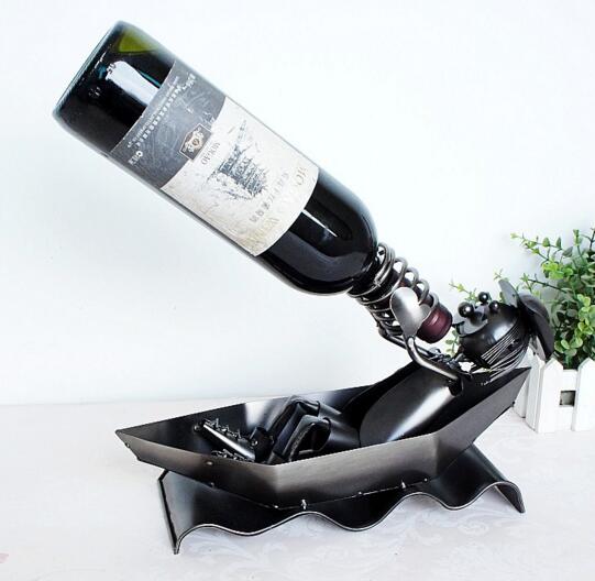 Promotional drinking gesture tin wire art wine rack holder, wine bottle holder
