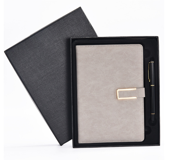 Customized color emboss logo businessgrey pu notebook with pen