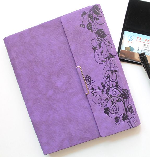 Customized purple color pu notebook with customize emboss logo